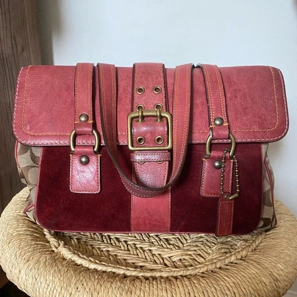 COACH Vintage Y2K Special Edition Fall 2004 Burgundy Suede Monogram Shoulder Bag - Picture 6 of 16